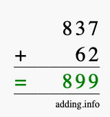 Calculate 837 + 62 using long addition