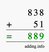 Calculate 838 + 51 using long addition