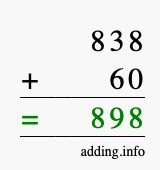 Calculate 838 + 60 using long addition