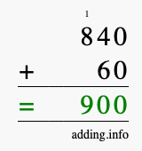 Calculate 840 + 60 using long addition