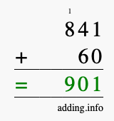 Calculate 841 + 60 using long addition