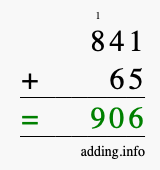 Calculate 841 + 65 using long addition