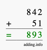 Calculate 842 + 51 using long addition