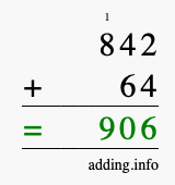 Calculate 842 + 64 using long addition