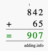 Calculate 842 + 65 using long addition