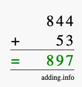 Calculate 844 + 53 using long addition