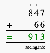Calculate 847 + 66 using long addition