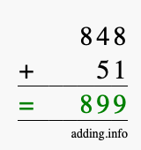 Calculate 848 + 51 using long addition