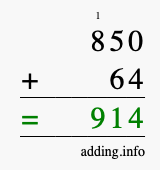 Calculate 850 + 64 using long addition