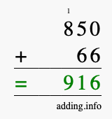 Calculate 850 + 66 using long addition