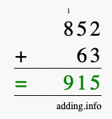 Calculate 852 + 63 using long addition