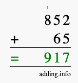 Calculate 852 + 65 using long addition