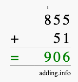 Calculate 855 + 51 using long addition