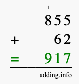Calculate 855 + 62 using long addition