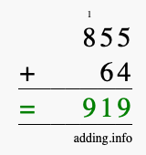 Calculate 855 + 64 using long addition