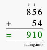 Calculate 856 + 54 using long addition