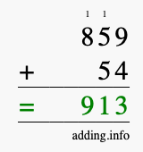 Calculate 859 + 54 using long addition