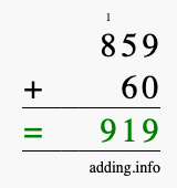 Calculate 859 + 60 using long addition