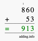 Calculate 860 + 53 using long addition