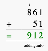 Calculate 861 + 51 using long addition