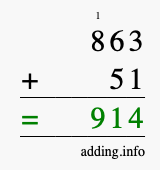 Calculate 863 + 51 using long addition