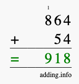 Calculate 864 + 54 using long addition