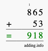 Calculate 865 + 53 using long addition