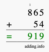 Calculate 865 + 54 using long addition