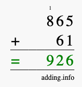 Calculate 865 + 61 using long addition