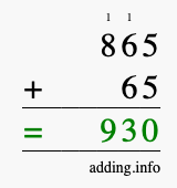 Calculate 865 + 65 using long addition