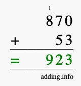Calculate 870 + 53 using long addition