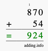Calculate 870 + 54 using long addition