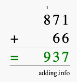 Calculate 871 + 66 using long addition