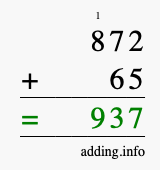Calculate 872 + 65 using long addition