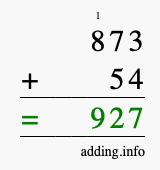Calculate 873 + 54 using long addition