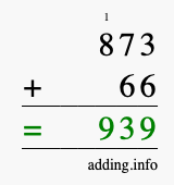 Calculate 873 + 66 using long addition