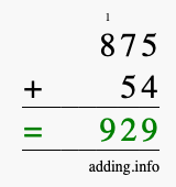 Calculate 875 + 54 using long addition