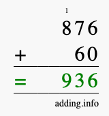 Calculate 876 + 60 using long addition