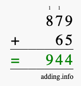 Calculate 879 + 65 using long addition