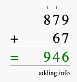 Calculate 879 + 67 using long addition