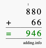 Calculate 880 + 66 using long addition