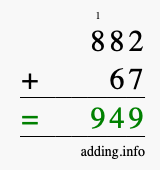 Calculate 882 + 67 using long addition