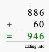 Calculate 886 + 60 using long addition