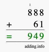 Calculate 888 + 61 using long addition