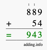 Calculate 889 + 54 using long addition