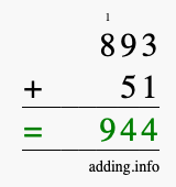 Calculate 893 + 51 using long addition