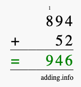 Calculate 894 + 52 using long addition