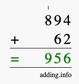 Calculate 894 + 62 using long addition