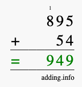 Calculate 895 + 54 using long addition