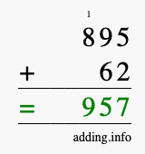 Calculate 895 + 62 using long addition
